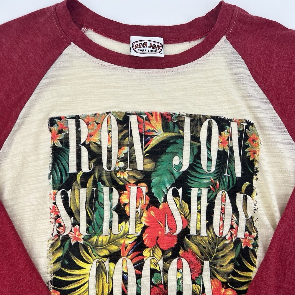 Ron Jon Surf Shop Cocoa Beach Shirt Size Large Vintage Style Raglan Baseball